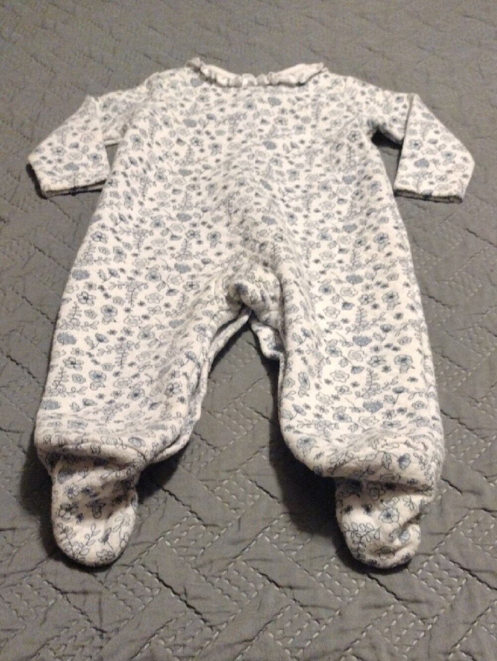 Laura Ashley Cream Footed One-Piece with Light Blue Floral Print - Picture 9 of 9